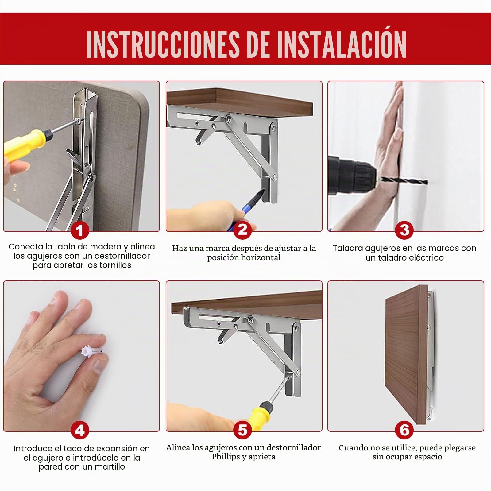 2 Soportes de Pared Plegables de Acero Inoxidable –600mm Soporte Abatible con Bloqueo para Mesa Plegable, Banco de Trabajo, Estante – Ahorro de Espacio & Antióxido – Carga 100kg