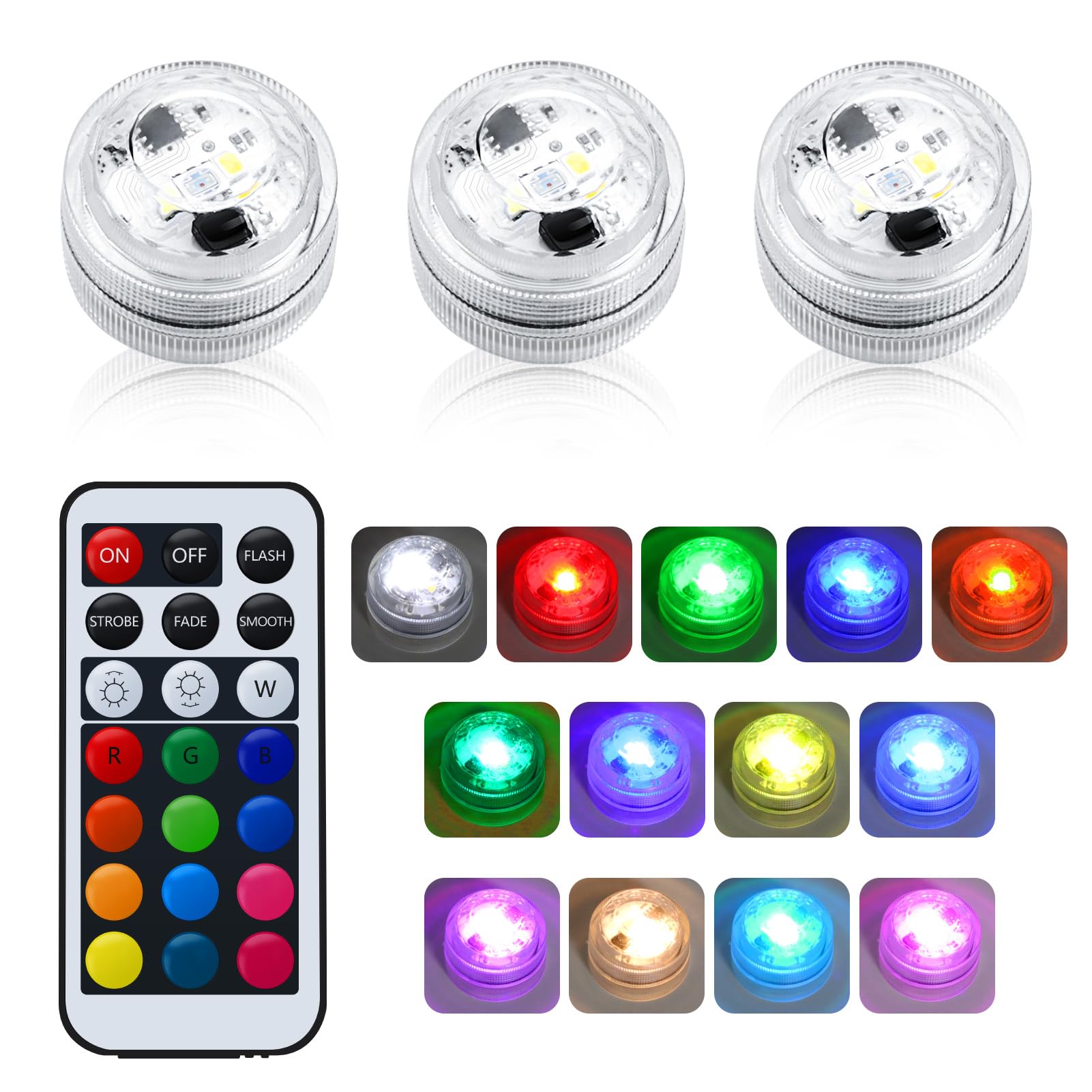 Mini Submersible LED Lights with Remote Small Hot Tub Under Water Lights Waterproof Tea Lights Battery Operated for Pond Fountain Pool Vase Garden Christmas Halloween Party Decoration [Energy Class A]