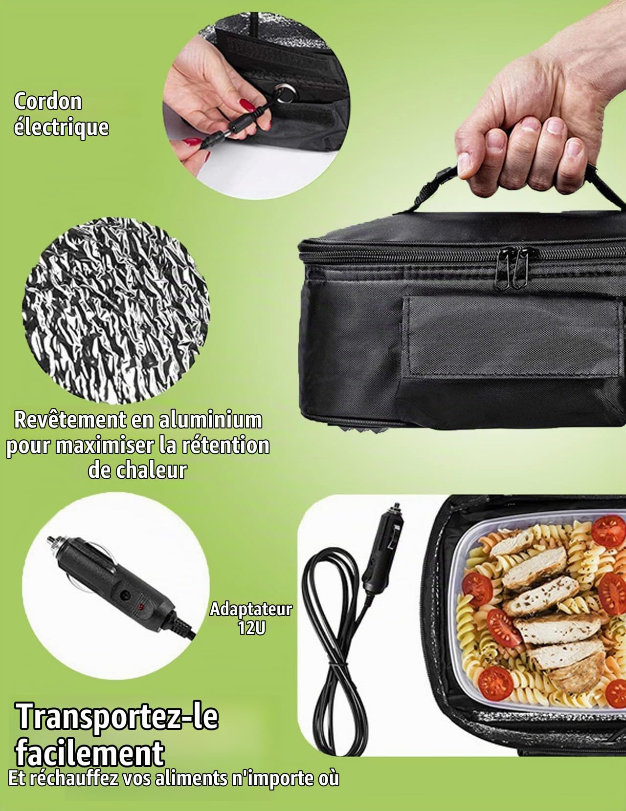 Chauffage rapide Four Micro-Ondes De Voiture, Four Portable 12 V Chauffe-Aliments De Voiture, Mini Micro-Ondes Portable 90 W Pour Voiture, Petite Glaciere Souple Isotherme, Voyageant
