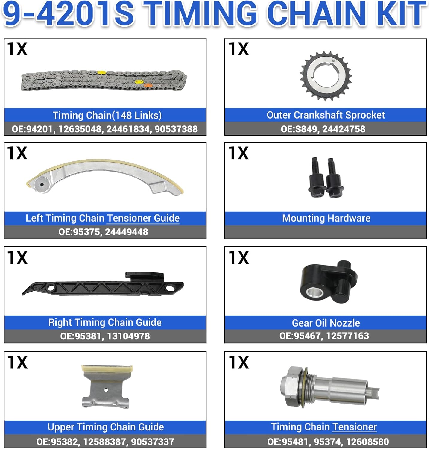 94201S Engine Timing Chain Kit for Chevy Cobalt Captiva Equinox Malibu HHR, Buick LaCrosse Regal Verano, GMC Terrain SAAB Pontiac Saturn 2.0 2.2 2.4L Ecotec Replace 9-4201S 9-4201SX