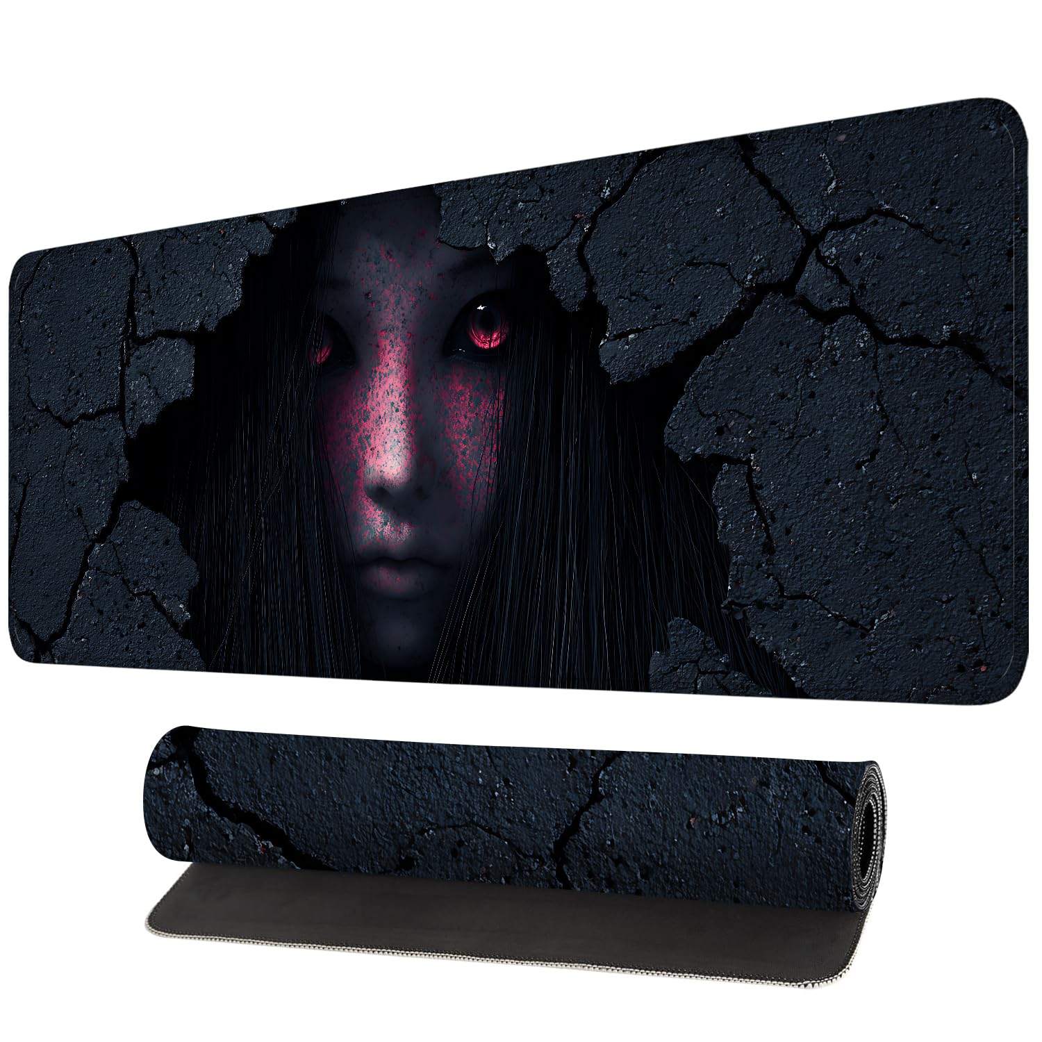 Podkładka na biurko, XXL rozszerzona podkładka do gier na biurko, 81 x 40 cm, motyw horroru, przebijająca się przez ścianę, duża, antypoślizgowa, wegańska skórzana powierzchnia z przeszytymi