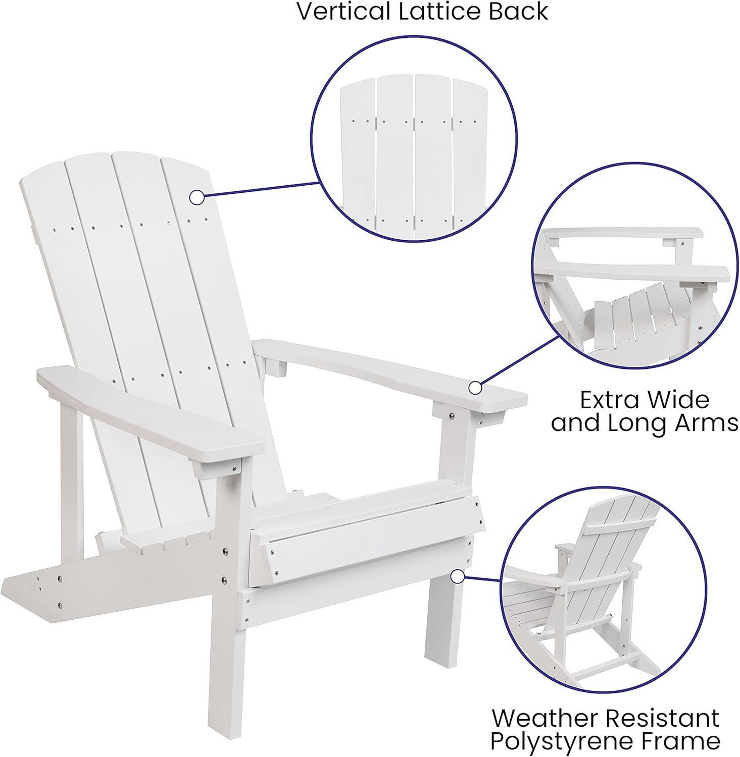 EMMA + OLIVER Outdoor White All-Weather Poly Resin Wood Adirondack Chair
