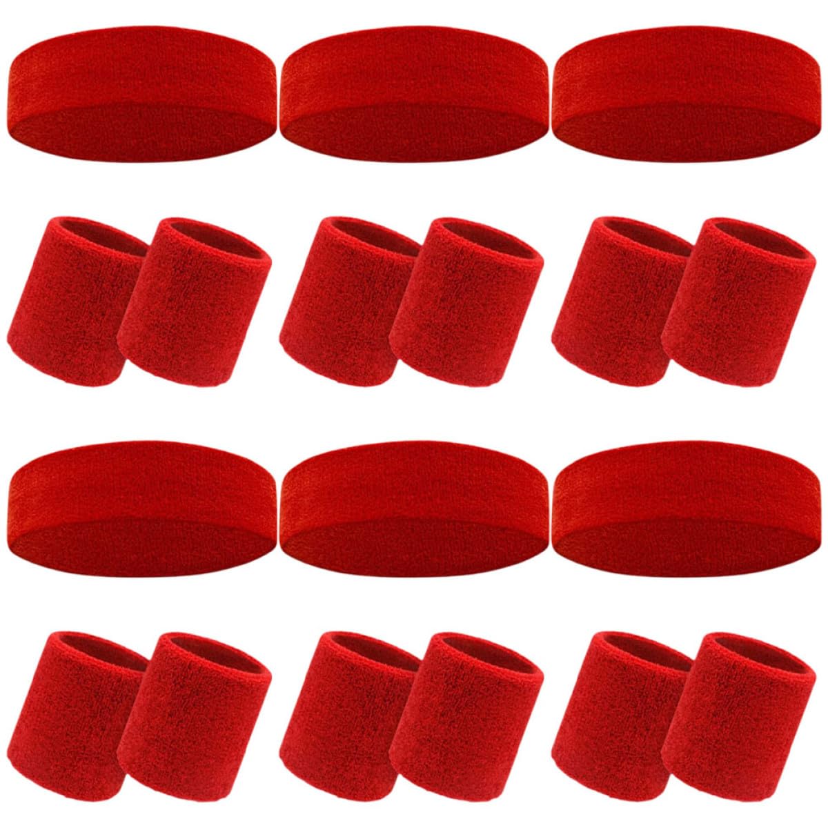 Elastisches Sport Stirnband und Schweißband Satz für Damen und Herren aus Polyester Komfortabel zu Tragen für Yoga und Biking Einfaches Rotes Design