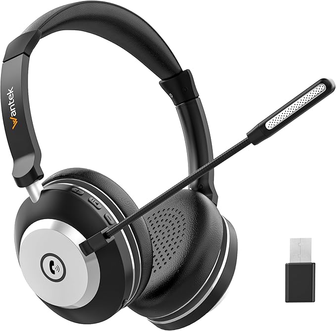Wantek Casque Bluetooth sans Fil avec Micro, Casque sans Fil avec Dongle USB, Casque Bluetooth avec Microphone pour PC Bureau Zoom Skype Ordinateur Portable Centre d'appel équipes