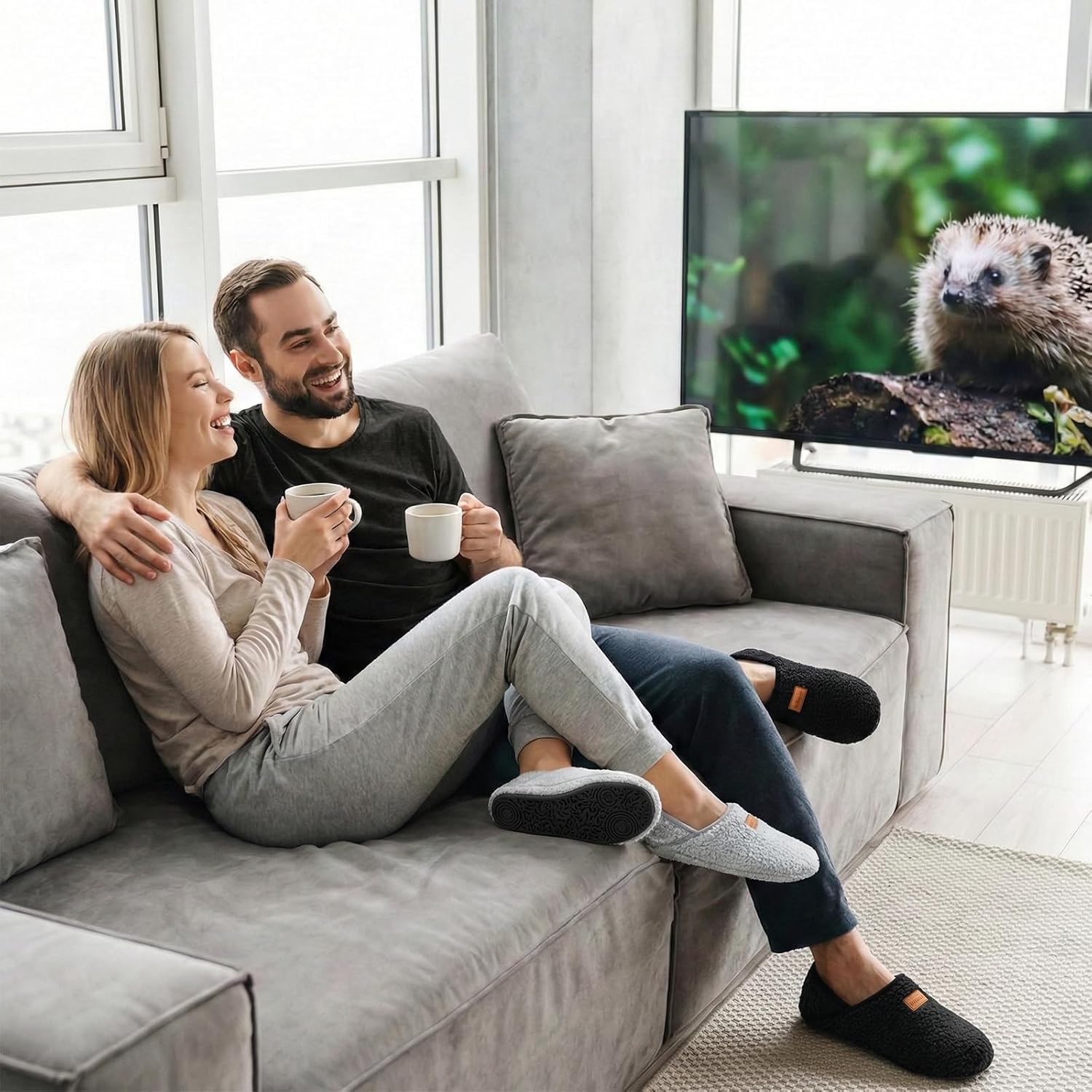 XIHALOOK House Slippers for Women Men Cozy Sock Shoes with Soft Rubber Sole Slip On for Indoor/Outdoor - Image 2