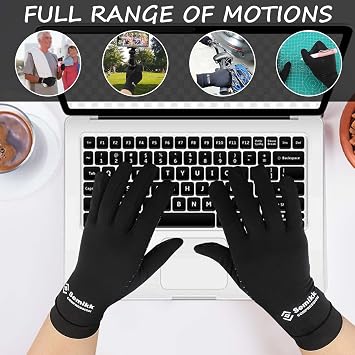 2 Pairs Compression Full Finger Arthritis Gloves, Copper Glove with Touch Screen Fingers for Everyday Support, Hand Joint Pain, Carpal Tunnel, Tendonitis, Trigger Finger, Fit for Men & Women (Small)