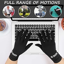 2 Pairs Compression Full Finger Arthritis Gloves, Copper Glove with Touch Screen Fingers for Everyday Support, Hand Joint Pain, Carpal Tunnel, Tendonitis, Trigger Finger, Fit for Men & Women (Small)