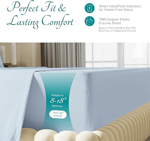 Miniatura 5 de Carressa Linen Sábana bajera ajustable 100% algodón egipcio con bolsillo profundo, tamaño individual XL, sábana bajera ajustable de algodón de lujo