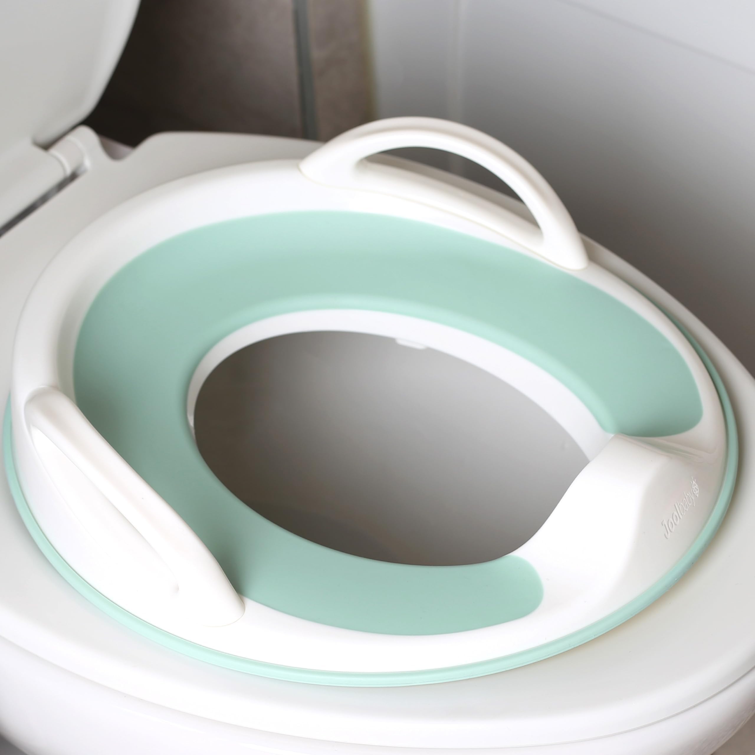 Potty Training Seat for Boys and Girls With Handles, Fits Round & Oval Toilets, Non-Slip with Splash Guard, Includes Free Storage Hook (Aqua)