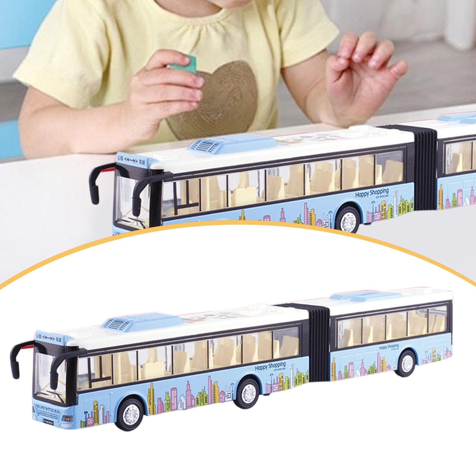 Modellino di Autobus Giocattolo con Porte Funzionanti, Motore a Retrocarica, Luci E Suoni. Realizzato in Robusta Lega. per Bambini dai 3 Anni in su. D, Blu