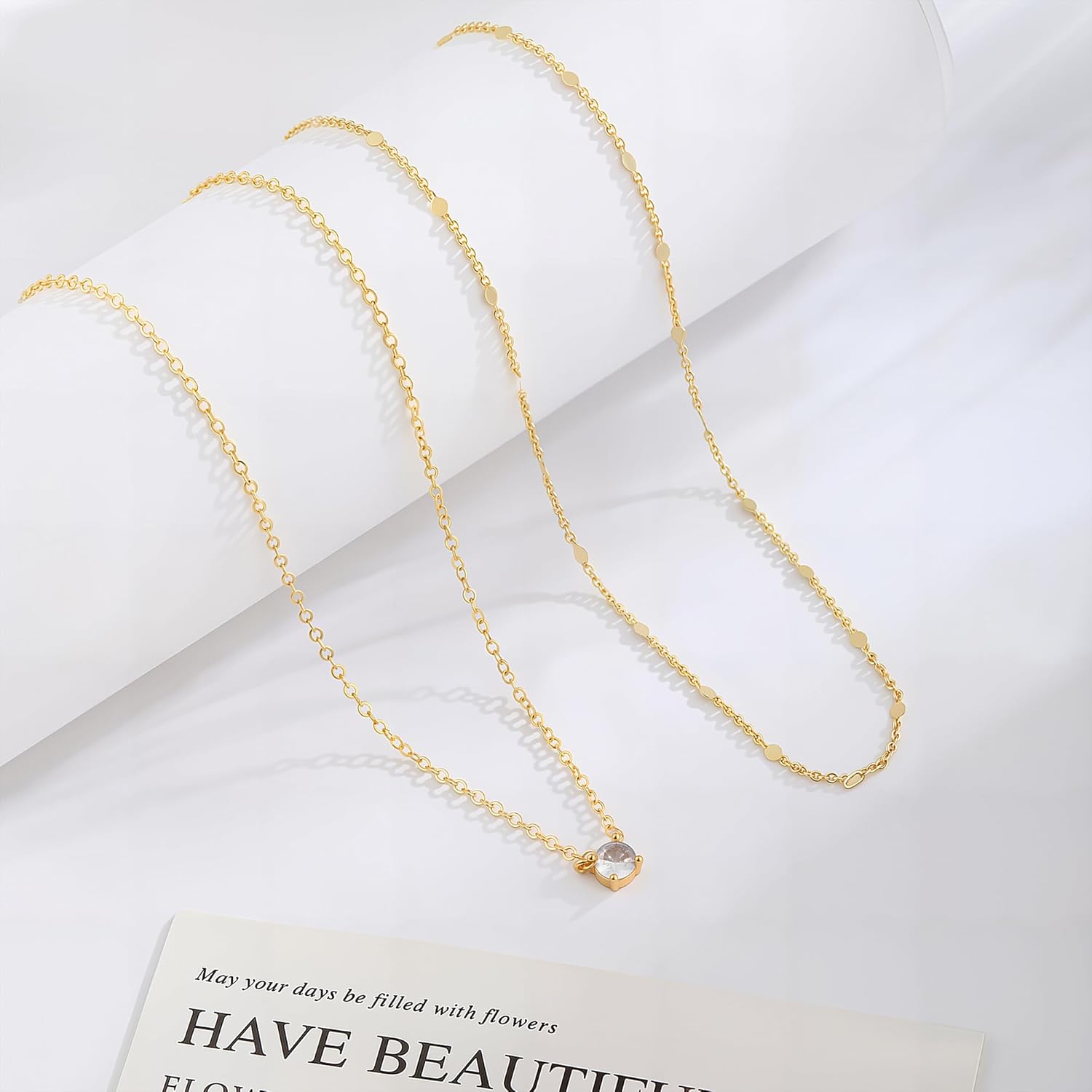 Gold Layered Necklace for Women,Dainty 14K Gold Plated Pendant Necklace Simple Charm Chain Choker Necklace Trendy Jewelry for Women - Image 7