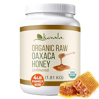 Kevala Organic Raw Oaxaca Honey - 4 lb, Nutritious Honey with no Pesticides | Raw Honey with No Sugar Added or Given to the Bees, Natural Sweetener for Cooking and Baking Great for Pancakes and Waffles