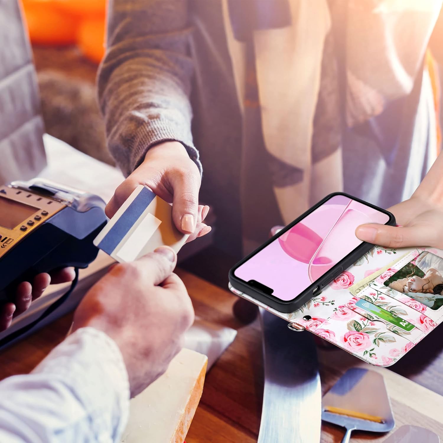 ULAK Compatible with iPhone 14 Wallet Case for Women, PU Leather Floral Flip Cover with Card Holder Kickstand Feature Protective Purse Case 6.1 Inch, Rose Gold - Image 6