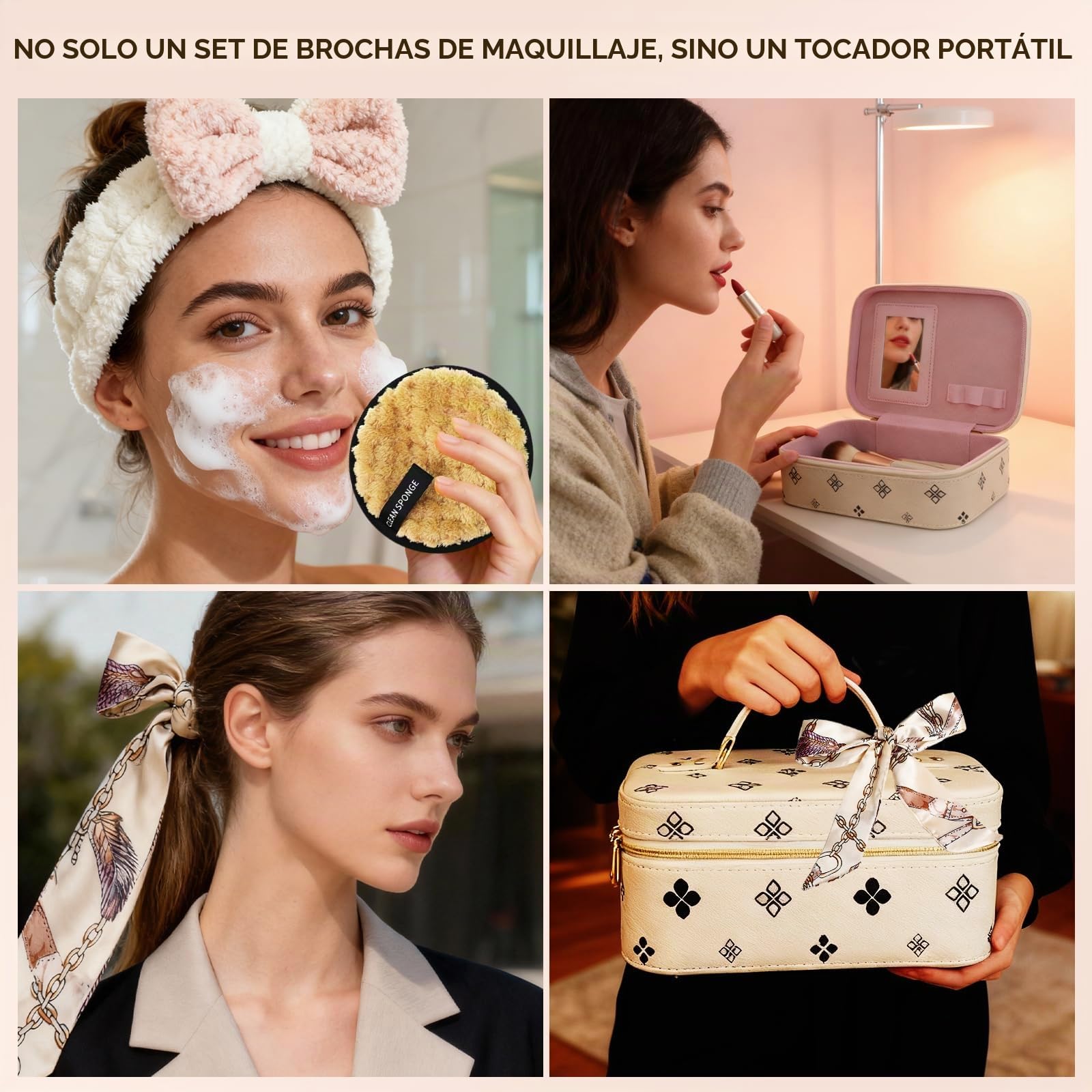 Set de 49 Brochas de Maquillaje Profesionales Premium con Brocha Base y Estuche de Cuero con Espejo - Kit Completo para Contorno, Polvos y Sombras