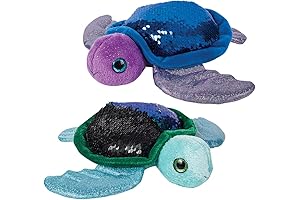 Aqua Blue Reversible Sequin Stuffed Turtle Toy