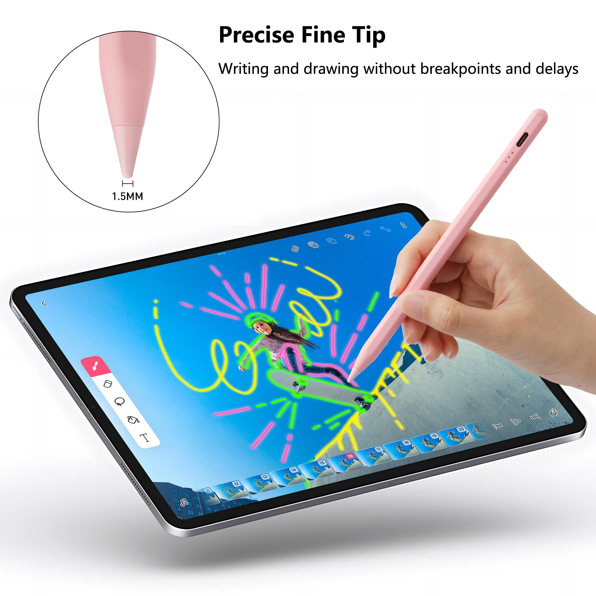 Lápiz para Apple, lápiz capacitivo para iPad A16 de 11ª/10ª/9/8/7/6 generación, iPad Pro M4 de 13 pulgadas, 11 pulgadas, iPad Air M3/M2/5/4/3 Gen, iPad mini A17 Pro 7/6/5, rechazo de palma y