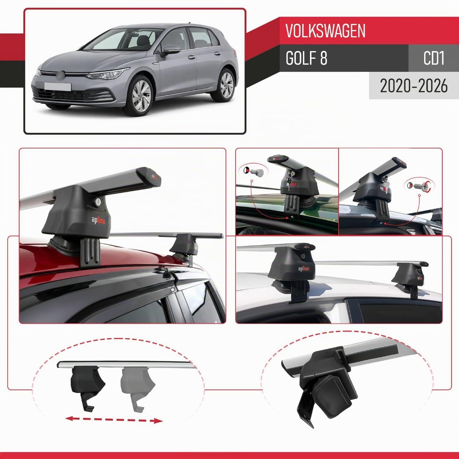 Compatible avec Volkswagen Golf 8 (CD1) 2020-2026 ACE-4 Barres de Toit Railing Porte-Bagages de Voiture Gris Aluminium 2 Barres