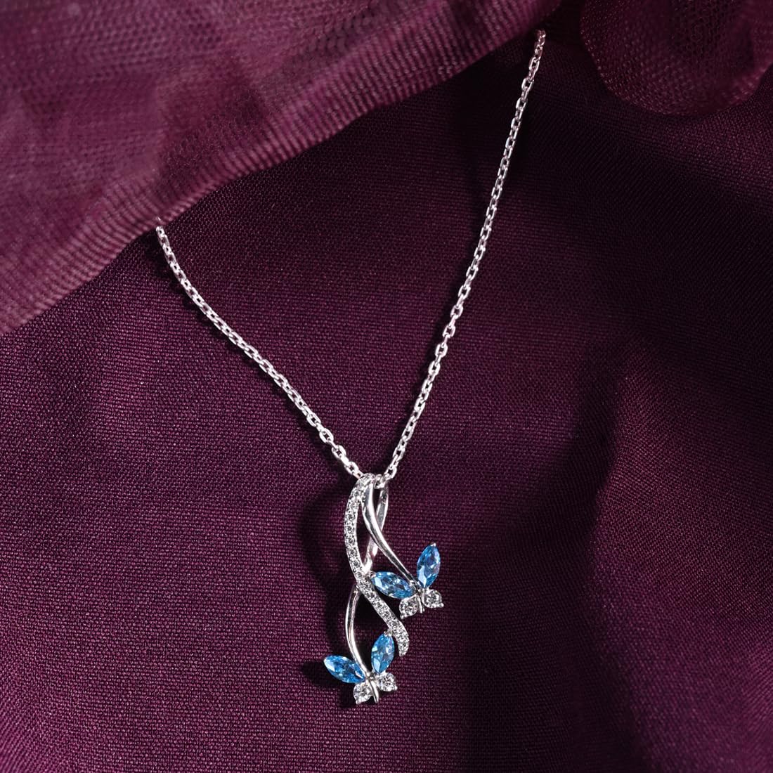 Clara 925 Sterling Silver Butterfly Pendant Earring Chain Bracelet Ring Jewellery Set | Rhodium Plated, Swiss Zirconia | Gift for Women & Girls - Image 3