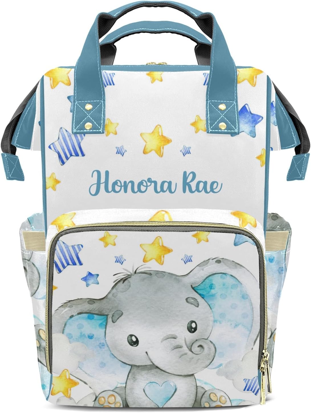 Personalized Cute Elephant Stars Custom Mom Bag with Name,Dad and Mom Diaper Backpack for Baby Boys Girls,Birthday Gift for New Parents