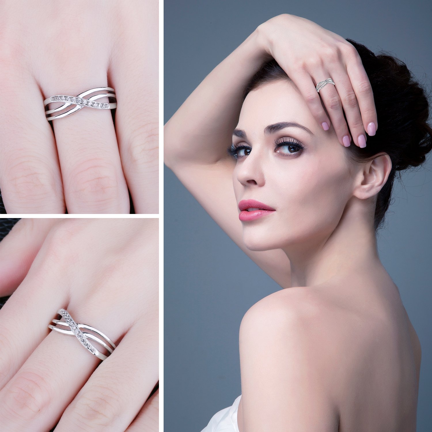 JewelryPalace Taille Rond Zircone Cubique Infini Bague Pour Femme, Bague de Fiançailles Femme, Argent 925 Plaqué Or Jaune Or Rose, Torsade Bagues Anniversaire Mariage Promise Alliance, Bijoux Cadeau