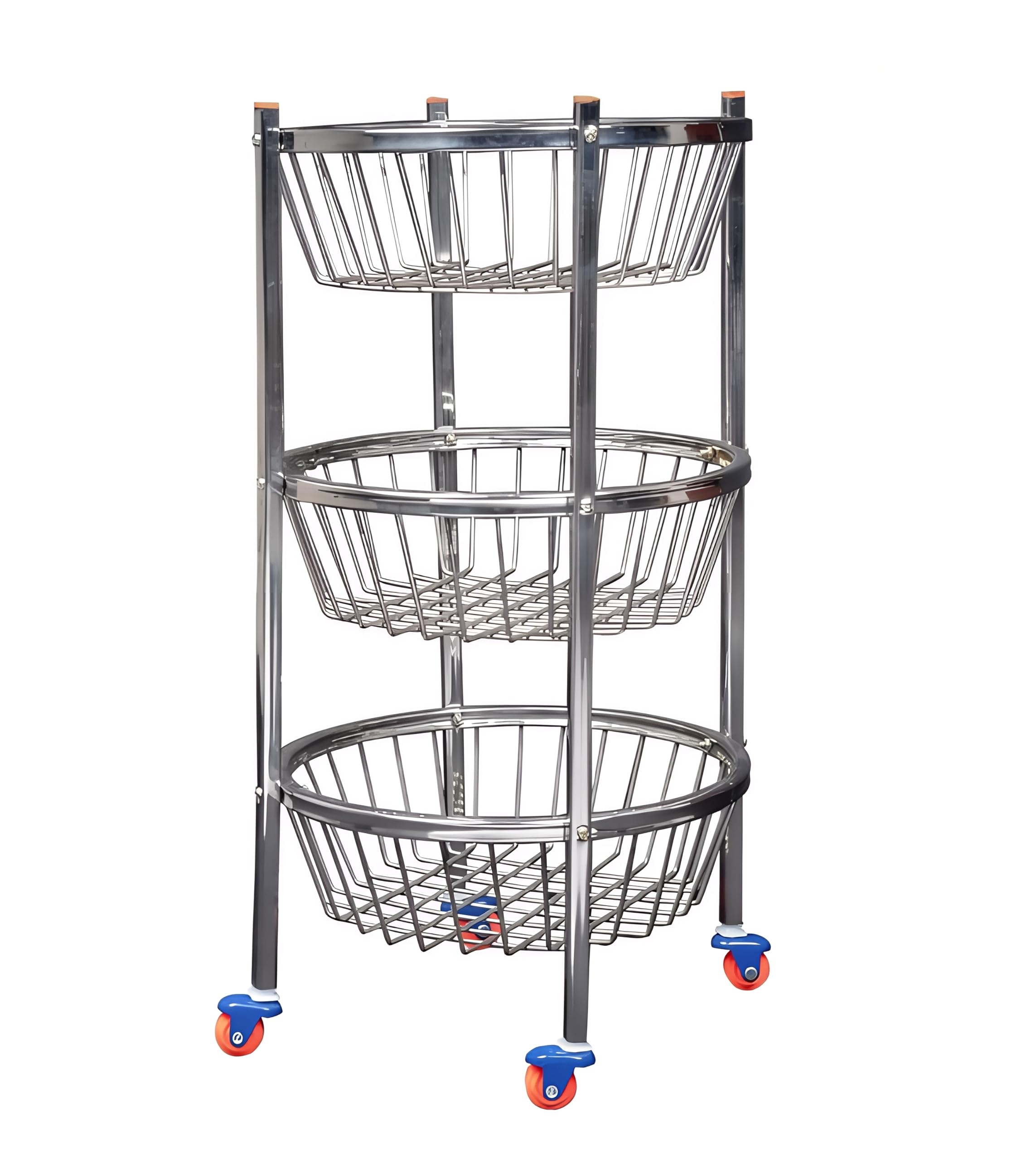 Conex Stainless Steel 3 Tier Kitchen Trolley Rack Round Pattern, Fruit & Vegetable Storage Rack/Kitchen Trolley with Wheels Fruit Basket/Kitchen Stand for Kitchen, Sabji Stand/ 3 Layer Storage Rack-image-21