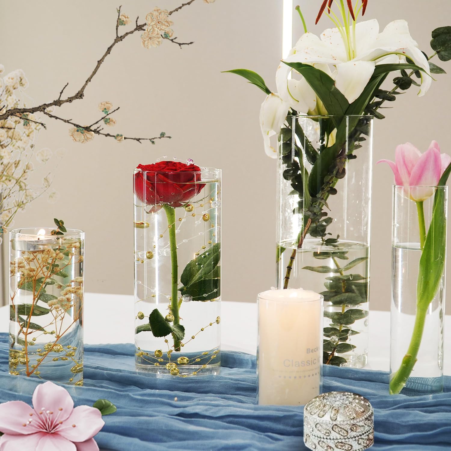 30 cilindri per vasi in vetro per centrotavola, piccoli fiori, decorazione per la casa, centrotavola, tavolo, vasi di fiori, decorazioni per matrimoni e vacanze, 15 cm, 25 cm, 25 cm, 25 cm, 25 cm, 30