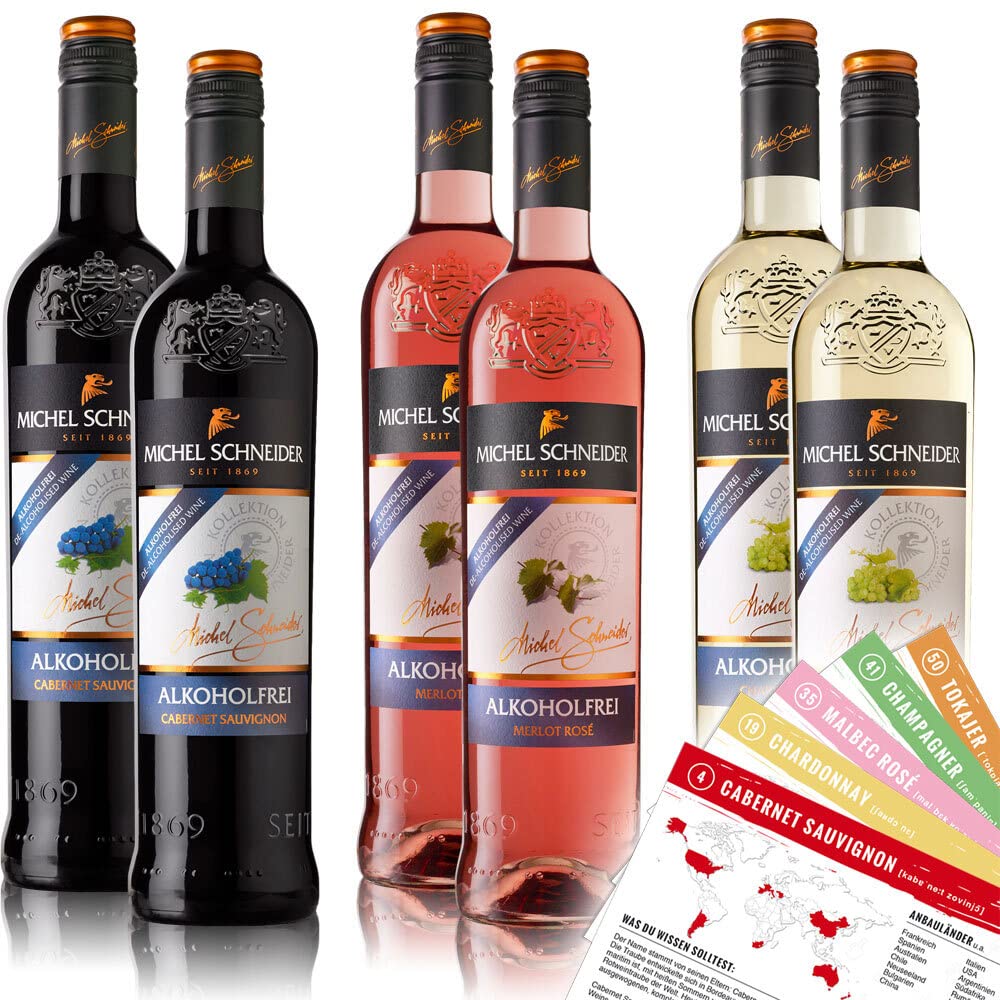 Michel Schneider Probierpaket alkoholfrei, gemischtes Weinpaket + VINOX Winecards (6x0,75l)