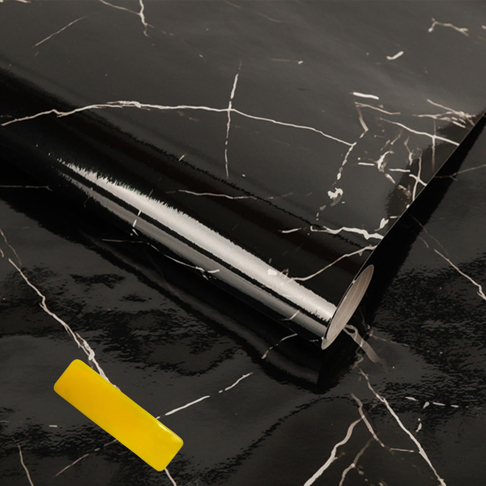 15.7 * 393.7in Glossy Marble Wallpaper Granite Gray/Black Peel and Stick Self Adhesive Removable Waterproof Countertop Paper for Cabinet Furniture Kitchen Viny Film