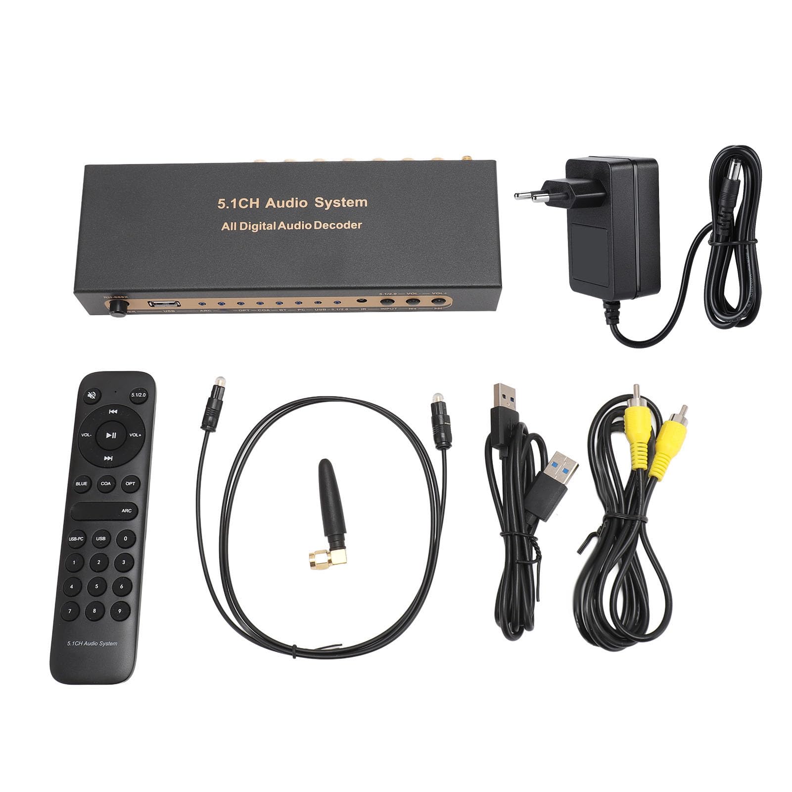 5.1-Kanal-Surround-Sound-Decoder, 192 KHz, 24 Bit HDMI, 4K ARC, Optischer Glasfaser-Koaxial-Analog-Sound-Decoder, Systemunterstützung für Dolby Digital AC3, DTS, LPCM, HDCD, PCM