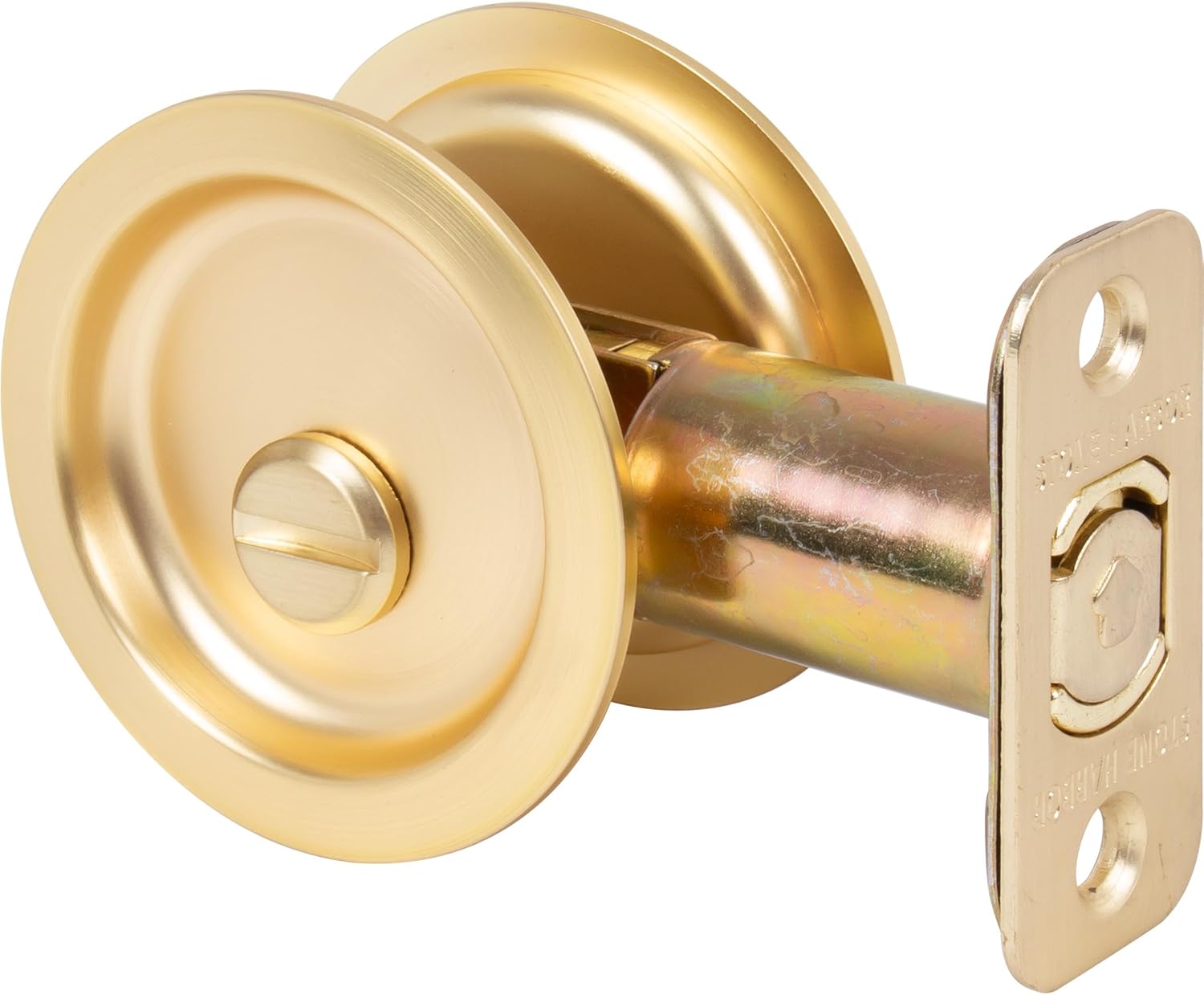 Stone Harbor Hardware Round Pocket Door Lock, Privacy Function, 2-3/8" Backset, Antique Brass