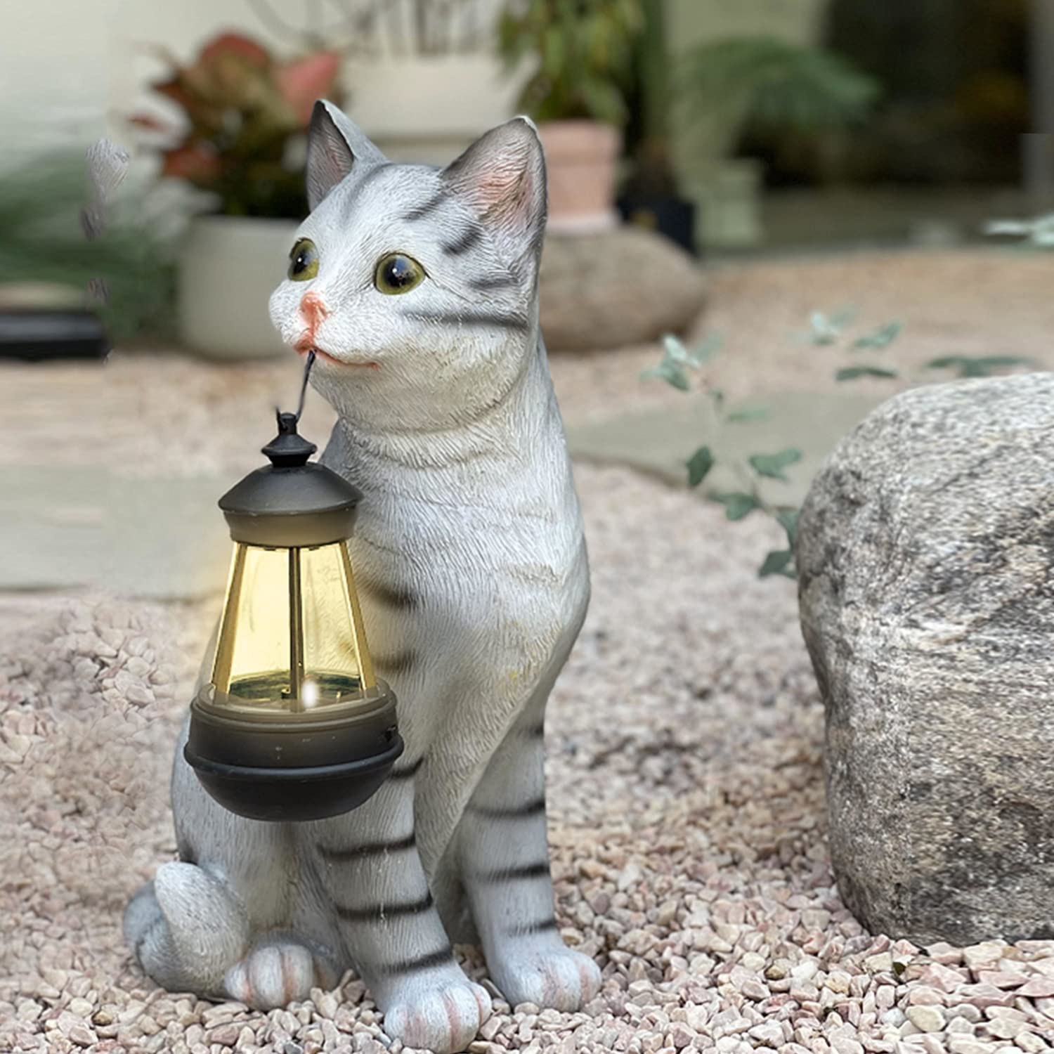 YaMa Home Statua Gatto Solare Per Giardino – Luci Calde LED, Decorazione Da Esterno In Poliresina
