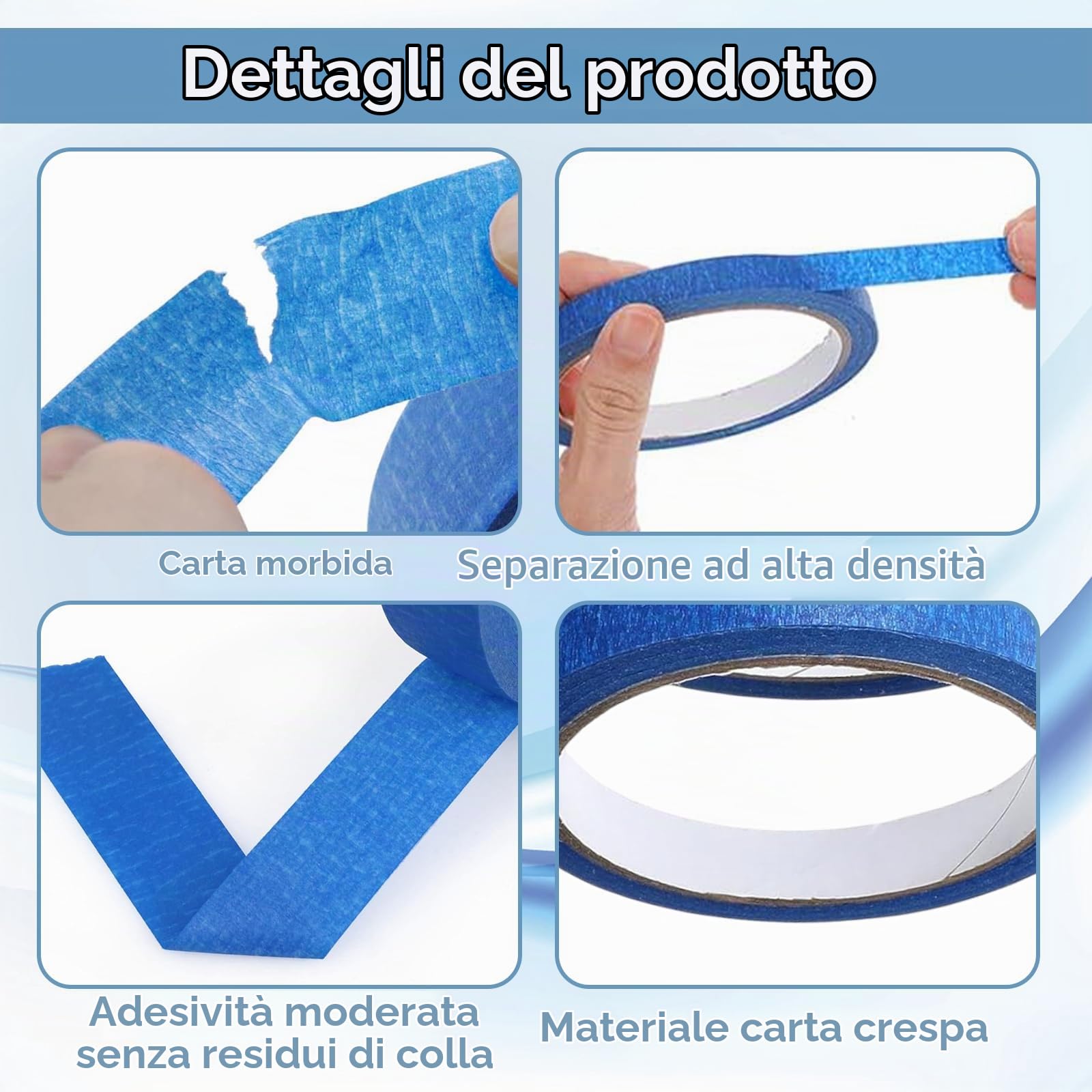 10 Rotoli Nastro per Mascheratura 3/5/10/12/15/20 Mm X 20 M Blu Masking Tape per Mascheratura Decorazioni Fai-Da-Te Mascheratura Modellismo