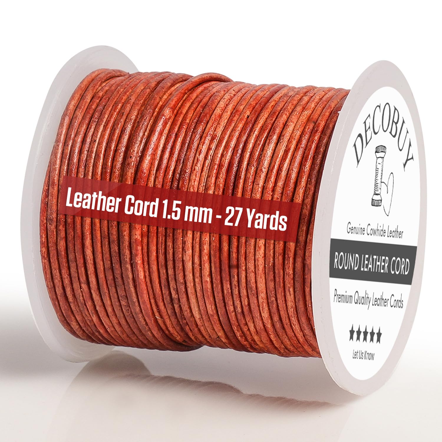 Cordon en cuir rond 1,5 mm aspect rouge vieilli marron, fil premium pour bijoux et tresses