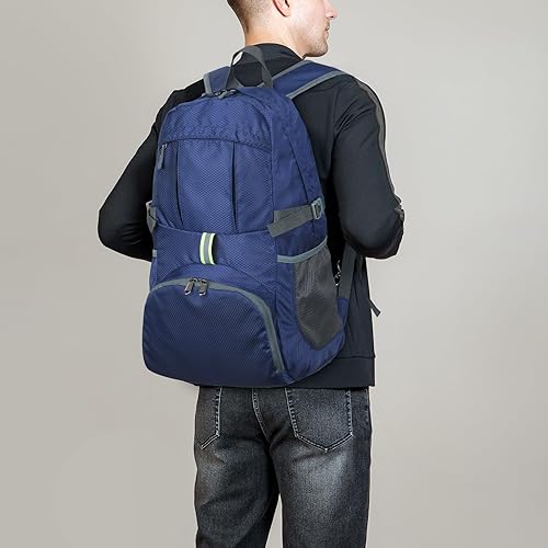 Miniatura 3 de Yaopeing Mochila ligera, plegable de 25 litros, resistente al agua, bolsa de hombro de viaje al aire libre para mujeres y hombres, azul