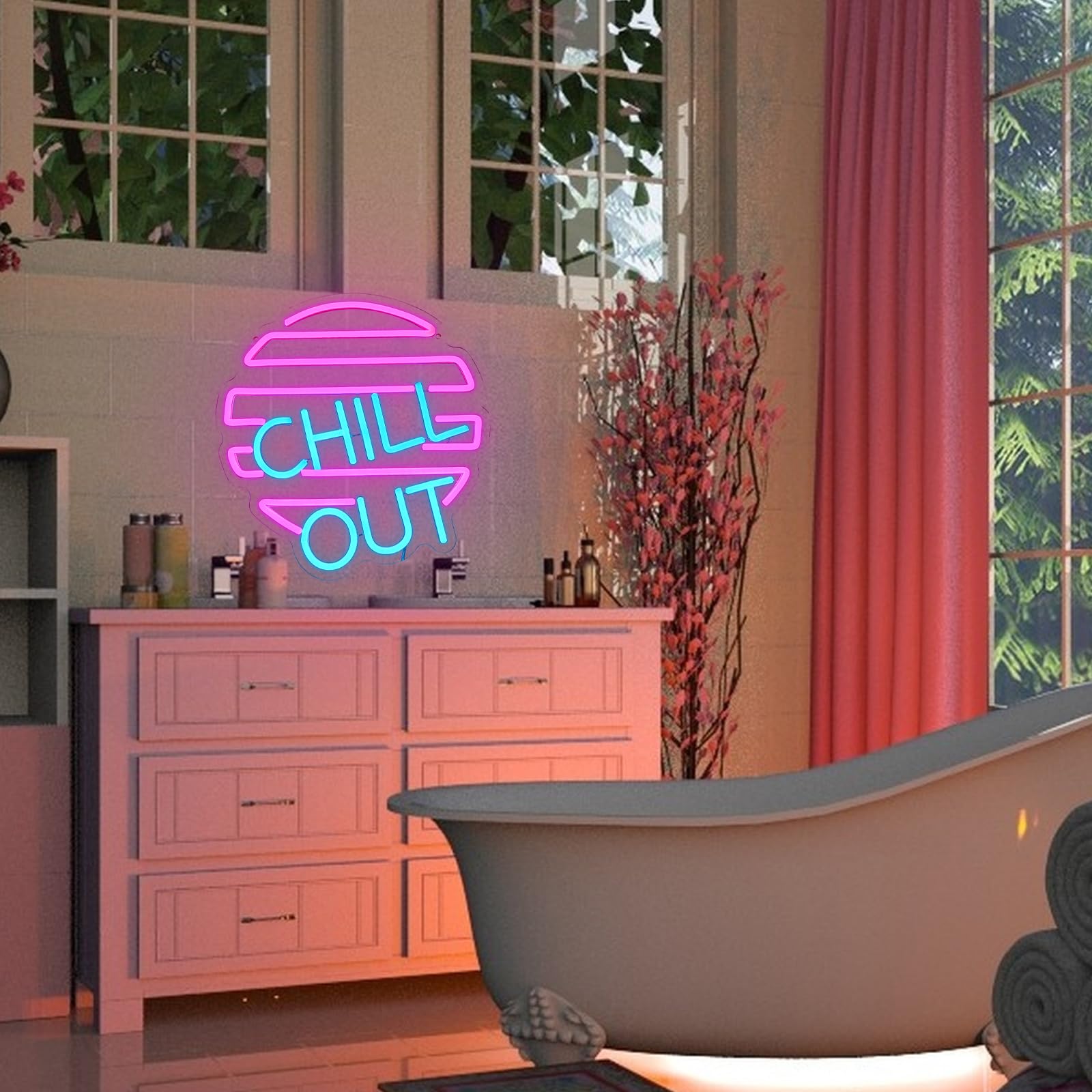 Chill Out Segno al neon Blu Rosa Segno al neon per la decorazione della parete Luce al neon USB Led Segno per la casa Zona di gioco Soggiorno Camera da letto Uomo Caverna Bar Caffè Partito