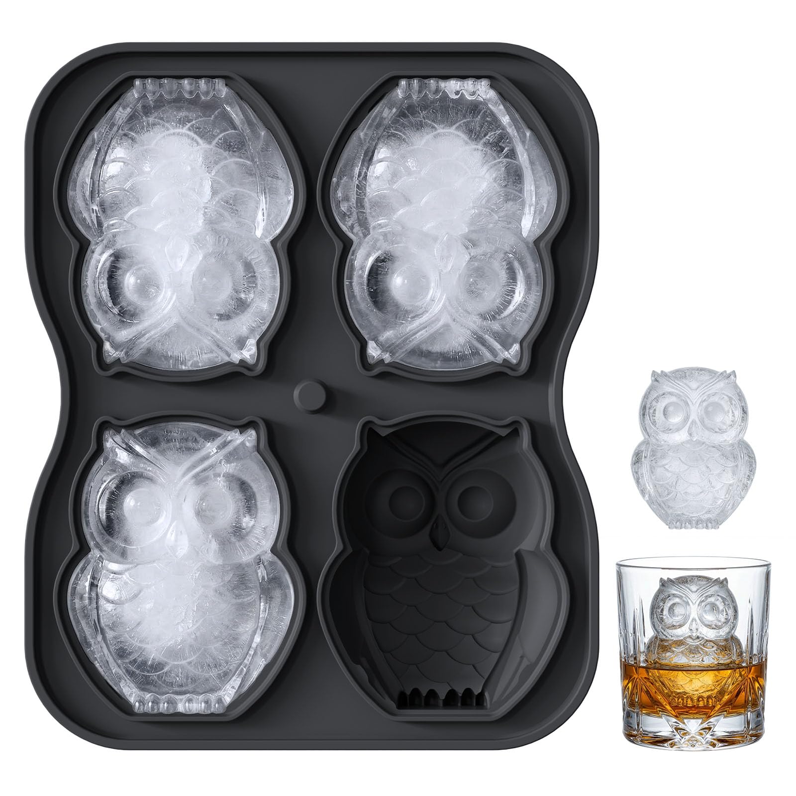 Eiswürfelform Groß, Eiswürfelbehälter mit Deckel, Eiswürfel Form Große 3D Nniedlich, Eiswürfelform Silikon BPA-Frei, ice cube tray Eiswürfelbehälter Silikon Eiswürfelform mit Deckel (Schwarz)