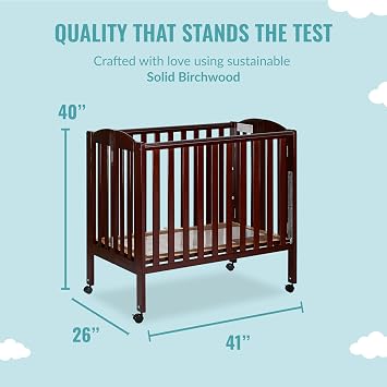 Dream On Me 3-in-1 Portable Folding Crib Bundle with Sunset Extra Firm Fiber Mini Crib Mattress, 41x26x40 Inch and 38x24x3 Inch