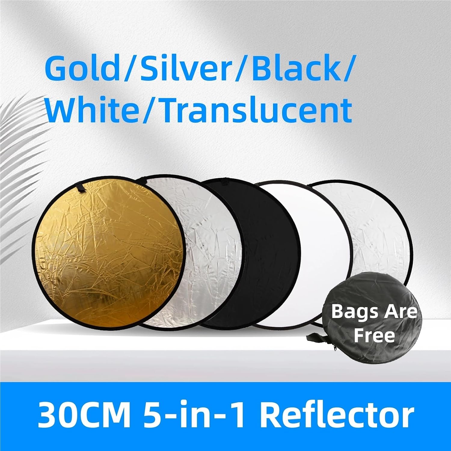 Light Diffuser 5-in-1 Collapsible Round Photography Reflector, 30-80cm with Carry Bag(30CM-5in1)