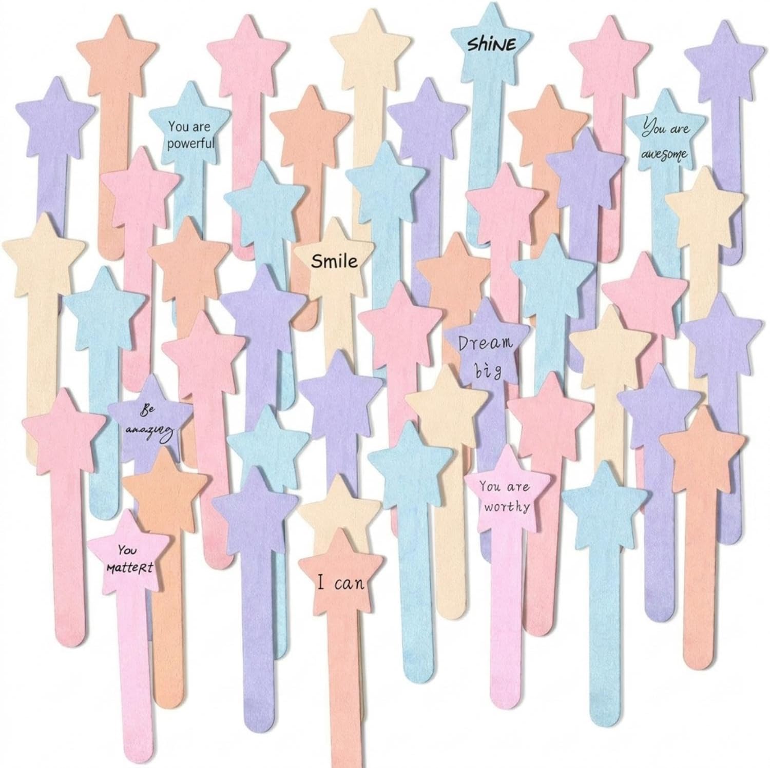 Briwooody 200 Pcs Wood Star Craft Sticks Stars Name Sticker Boho Classroom Decoration Morandi Flip Stick for Student Crafts Teacher Fan Flip Sticks DIY Behavior Management Tool (Pastel)