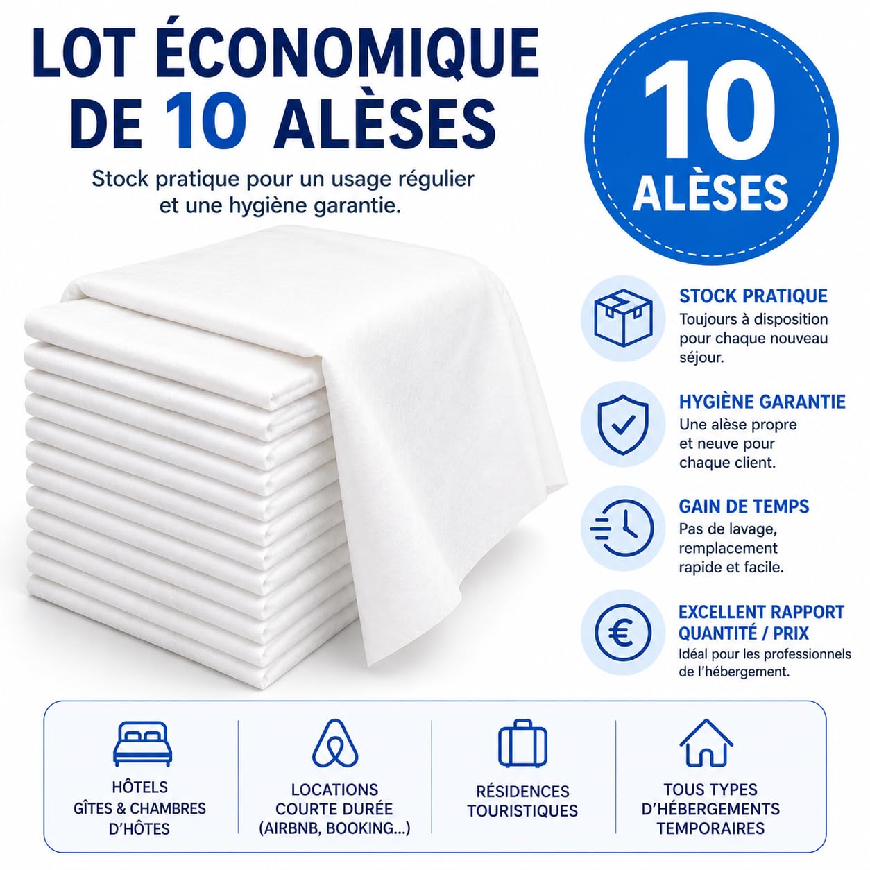 Alèse Matelas Jetable 90x190 cm | Lot de 10 | Protection Matelas Lit 1 Place | Usage Unique | Anti-Bactéries, Anti-Acariens & Anti-Allergies | Idéal Courts Séjours
