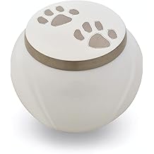 Best Friend Services Pet Urn - Memorial Cremation Pet Urns for Dog and Cat Ashes, Hand Carved Mia Series Urn for Pets up to 25 lbs (Small, Cloud White, Pewter Paw)