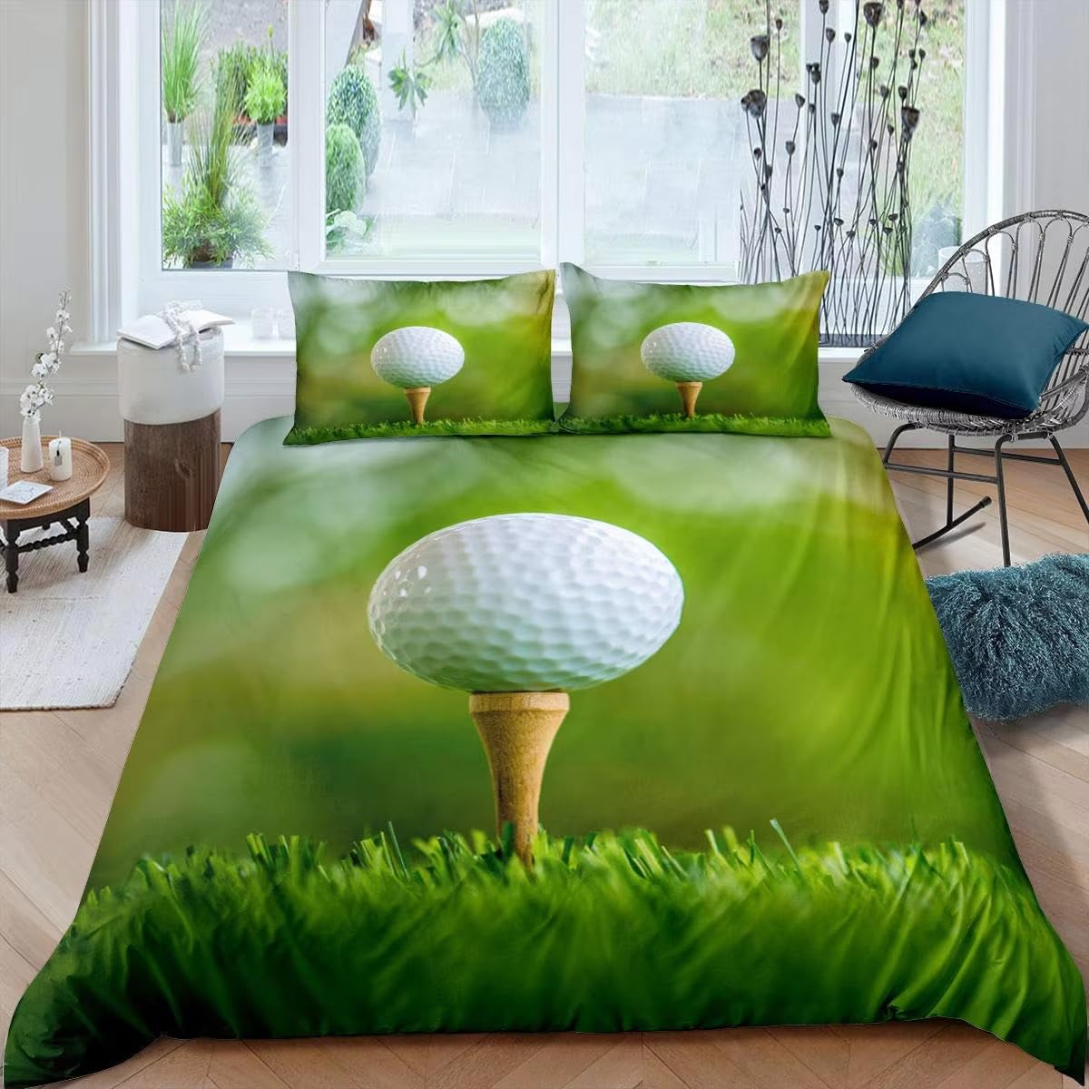 Housse de couette 140x200 balle de golf et ses 2 taies 65x65 pour lit 1 personne