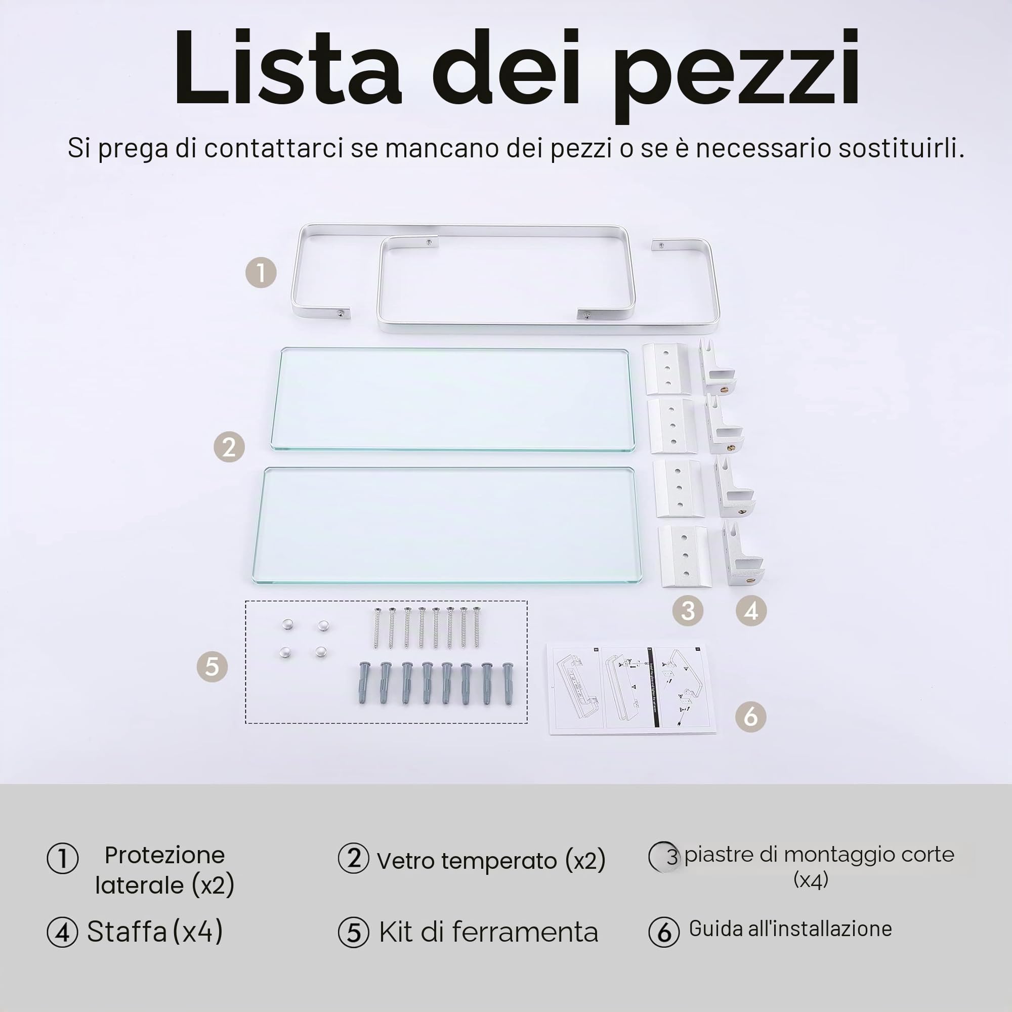 KES Mensola Bagno Mensole da Muro Vetro Mensola Dccia Vetro Temperato Rettangolare Alluminio Argento 2 Pacchi, A4126A-P2