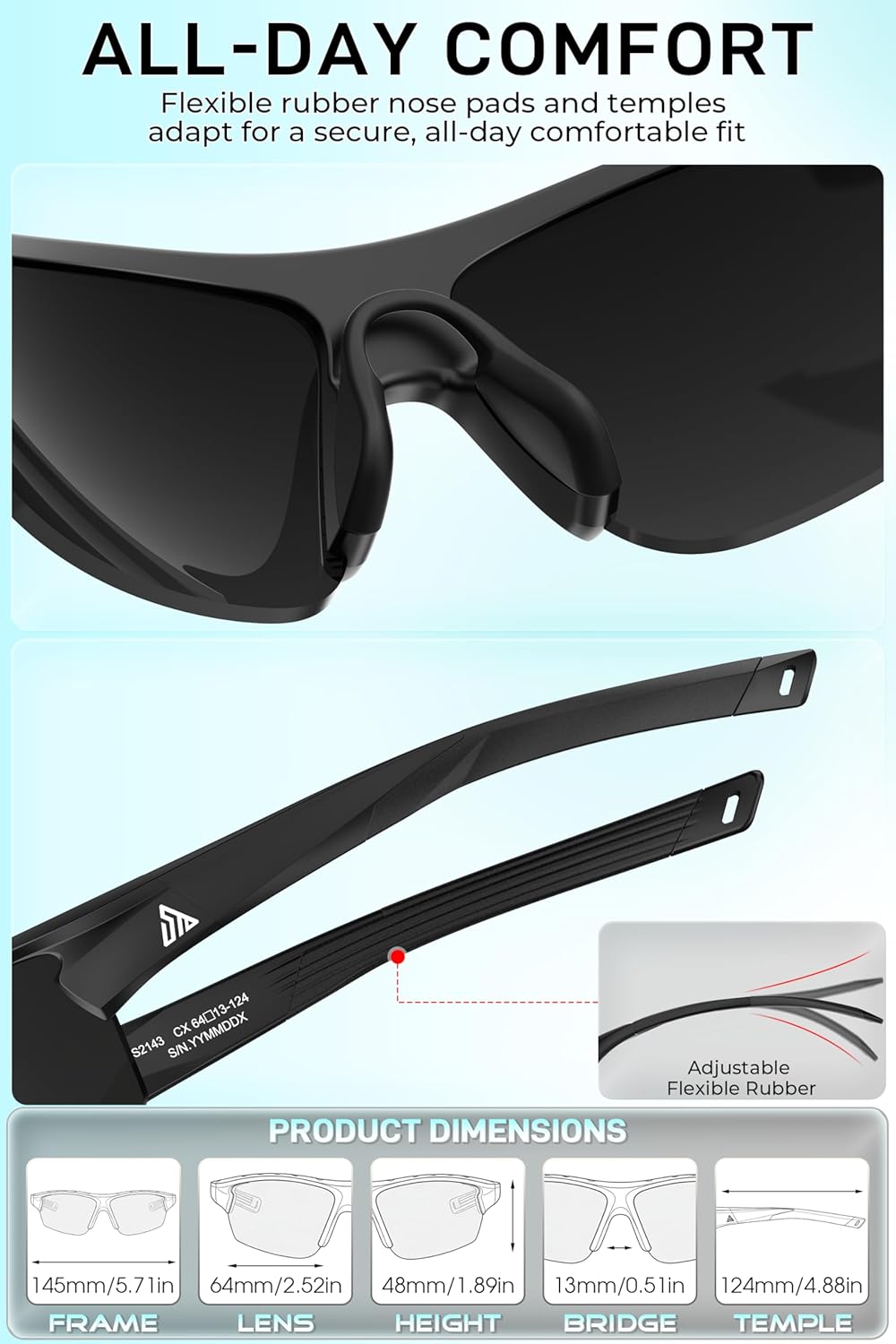 SIPLION Polarized Sunglasses Men Sports: Women UV400 Protection TR90 Frame Anti-Slip Wrap-Around for Driving Fishing Golf - Image 6