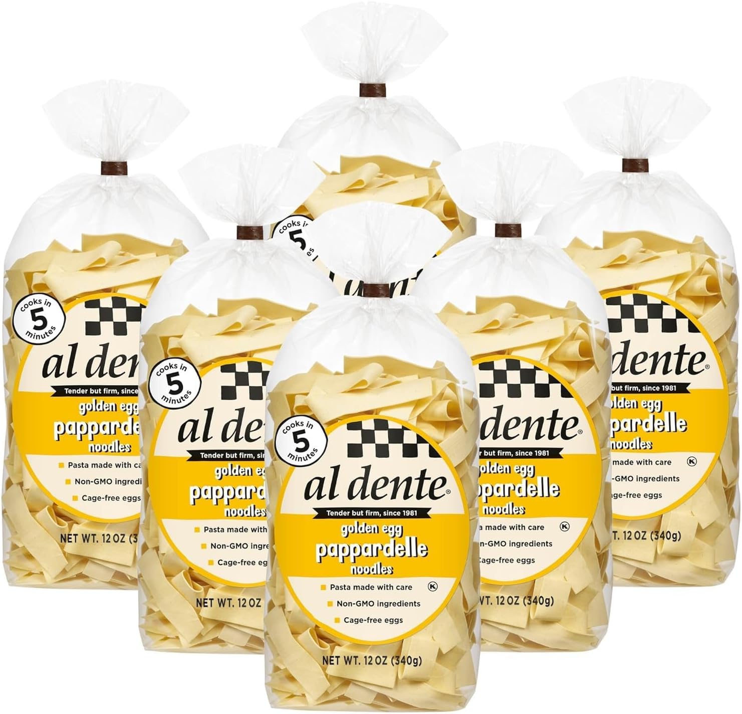 Al Dente Pappardelle – All-Natural, Hand-Crafted Egg Pasta. Delicious And Versatile - Traditional Pasta Noodles Made With Cage-Free Eggs, And Semolina, 12oz Bags (Pack of 6)