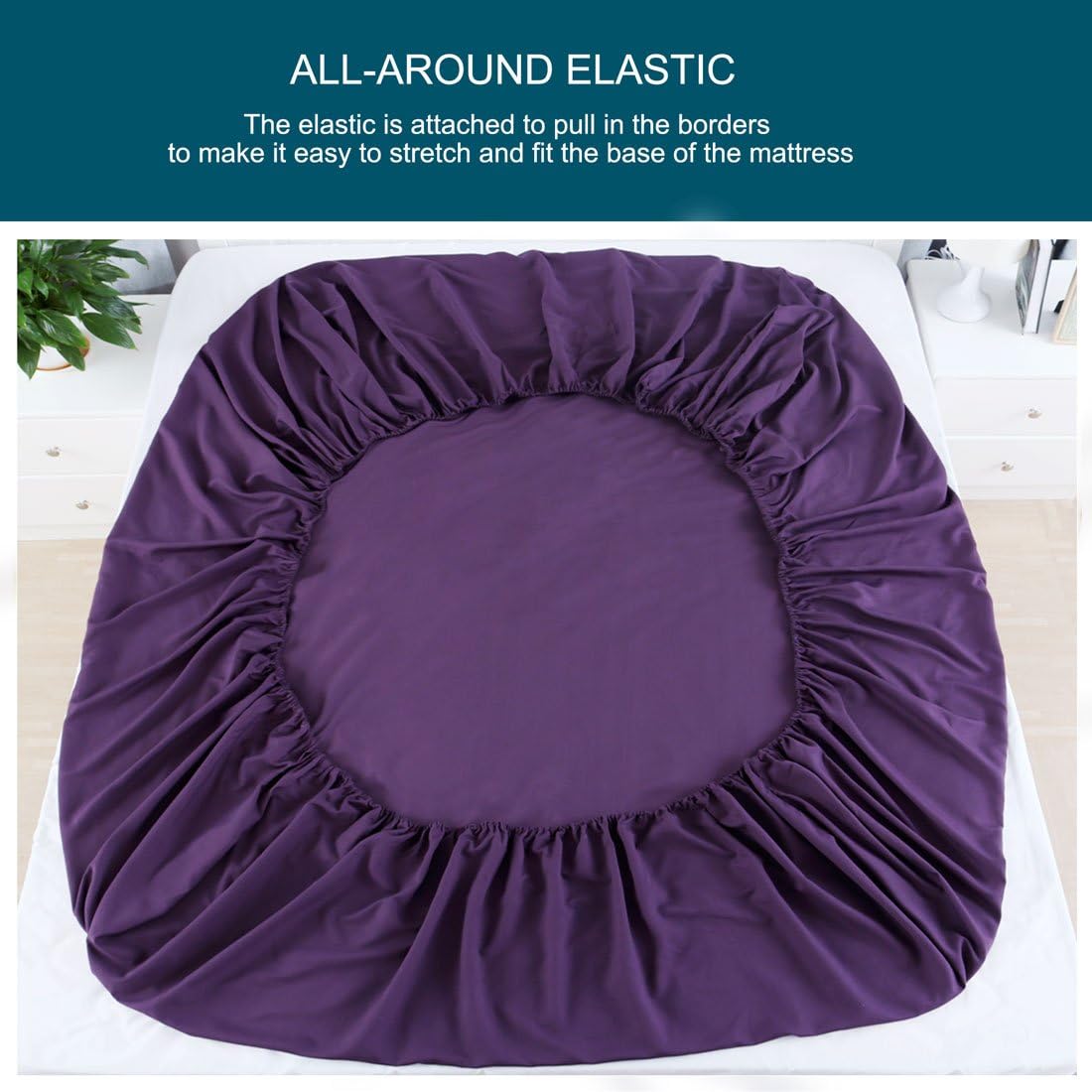 uxcell Fitted Sheet Only, 200 Thread Count 100% Cotton Fitted Bed Sheet with 15" Large Pocket - Breathable Durable Bottom Sheet Dark Purple Queen(79" x 59"/203 x 152cm)