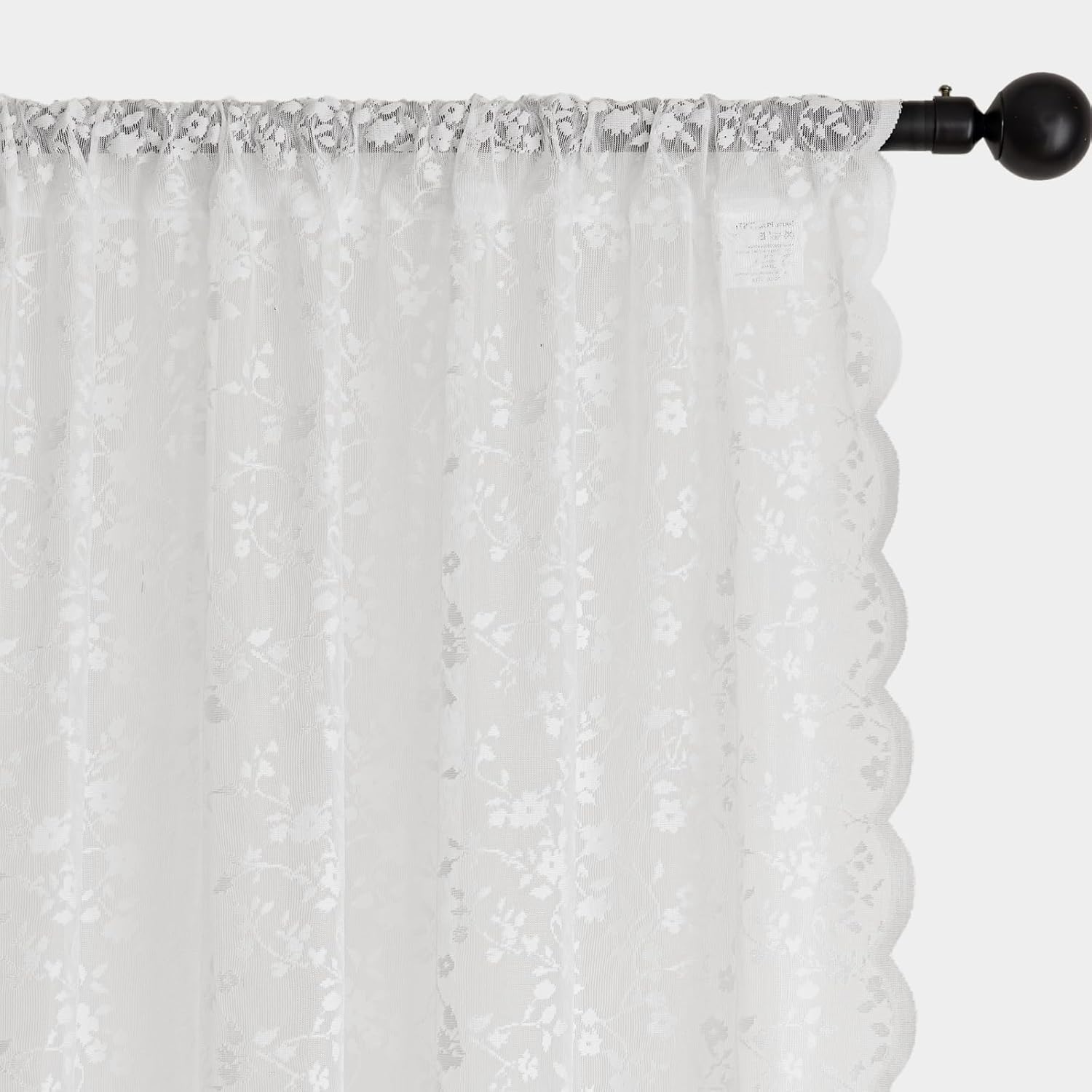 Anmao Vintage Lace Sheer Curtains 84 Inches Long - Romantic Floral Semi-Sheer Voile Panels for Living Room & Bedroom, Rod Pocket Light Filtering Drapes, Set of 2 Panels (52" W x 84" L), White