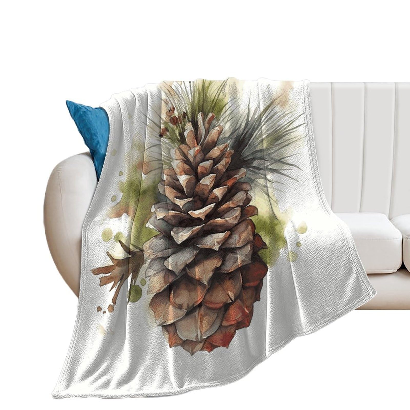 Couverture pour lit et voyage motif pomme de pin aquarelle