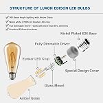 LUXON LED Ampoules d'Edison, dimmables,4Watt(Équivalent 40W),2700K Blanc chaud,ST64 Ampoules de style vintage Amber,E26 Base,CRI 90+,Boîte de 4