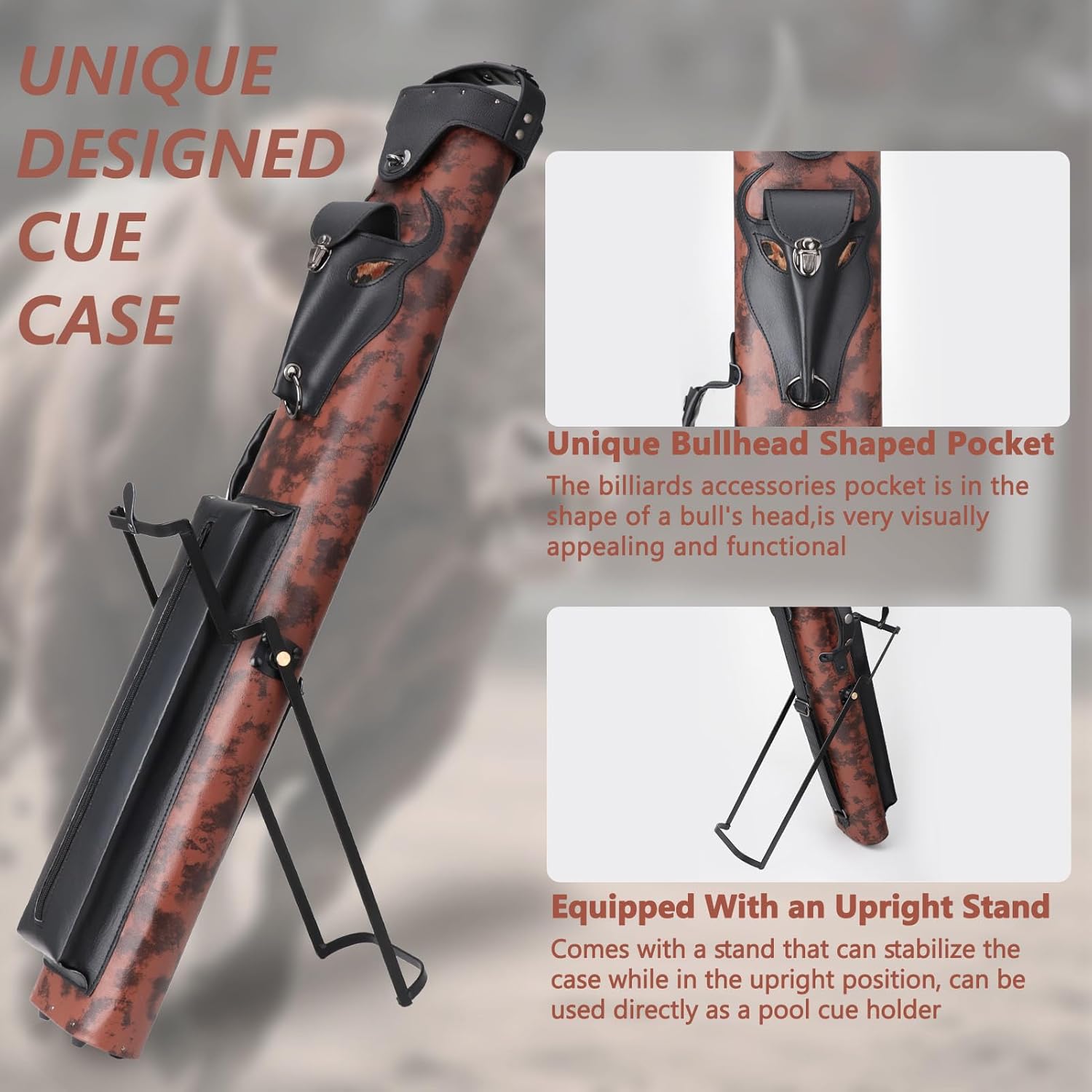 2x4 Hard Pool Cue Case with Stand 6-Hole Pool Stick Case for Cue Sticks Premium Billiards Cue Case with 3 Pocket, Holds 2 Cue Butt and 4 Cue Shaft